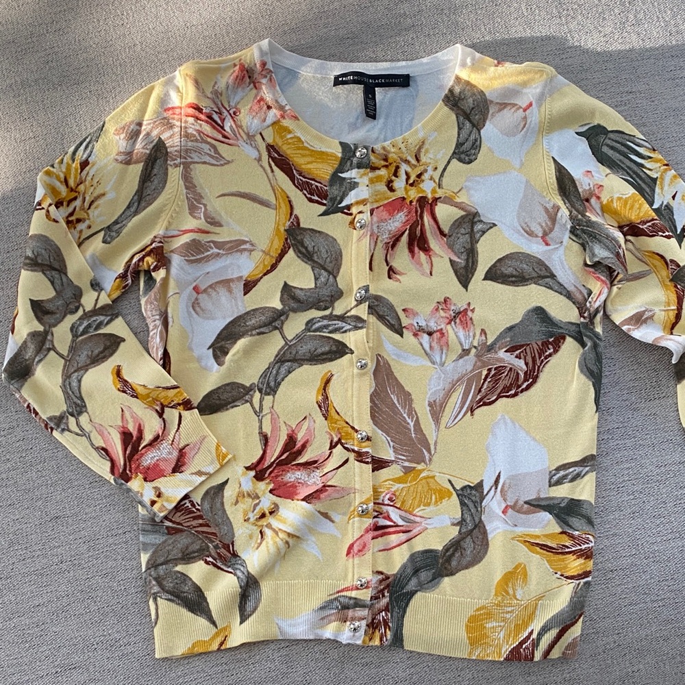 WHBM Yellow Floral Cardigan